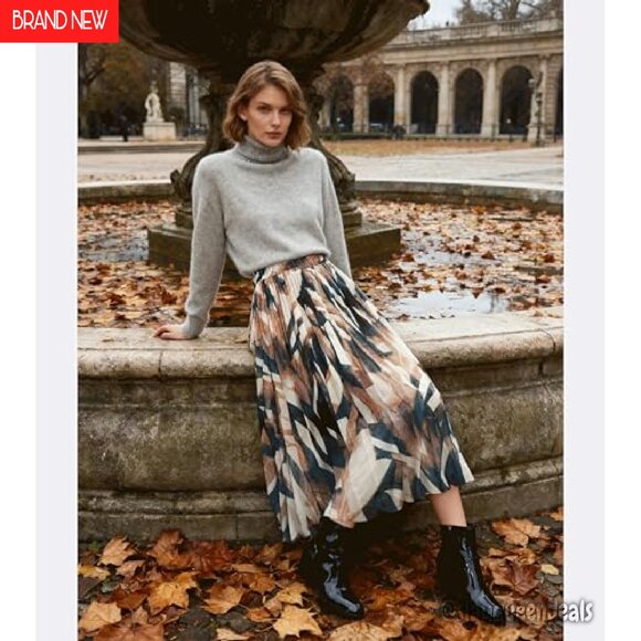 Women's Pleated Chiffon Skirt Elastic Waist A-Line Midi Length - Picture 4 of 8